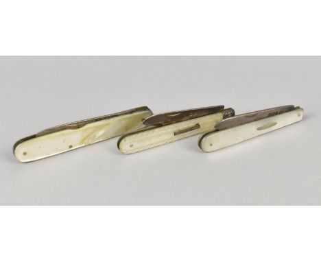 Three Silver Bladed Fruit Knives all with Mother of Pearl Scales