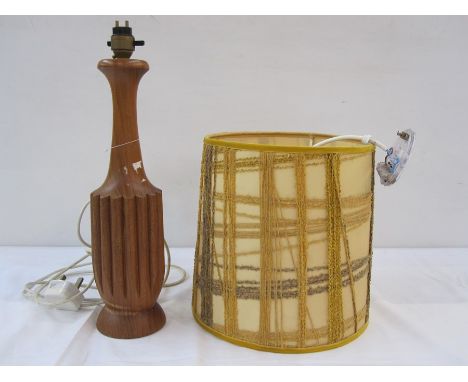Mid to late 20th century wooden table lamp base, approx&nbsp;40cm high and&nbsp;an abstract yellow cylindrical ceiling light 