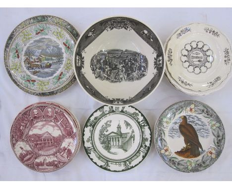 Assorted transfer-printed plates&nbsp;to include Copeland Spode 'MV Blue Nose Ferry Between Bar Harbor, Maine and Yarmouth, N