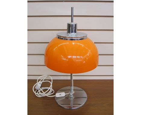 Harvey Guzzini mushroom-shaped table lamp with orange shade, chrome finial and baseCondition Reportsurface scratches and mark