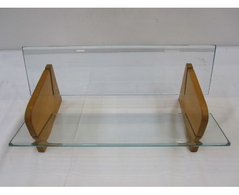 20th century wooden and glass book shelf, 46cm wide x 17.5cm high 