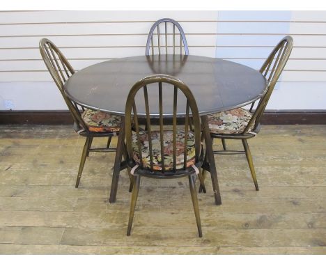 Set of four dark Ercol dining chairs and matching drop-leaf table (5) 