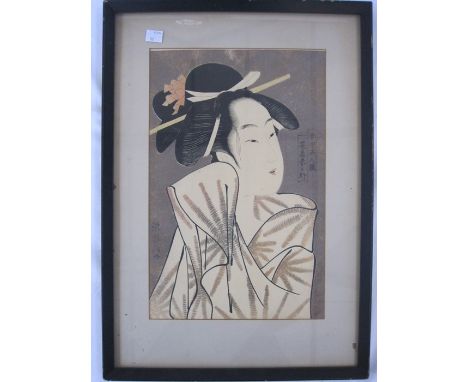 After Chokosai Eisho (20th century)Woodblock print"K Kasugano of the Sasaya", signed to the right, with Christie's lot label 