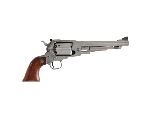 A .45 'Old Army' percussion revolver by Ruger, no. 145-90752The frame and hammer with brushed bright finish, flared wooden gr