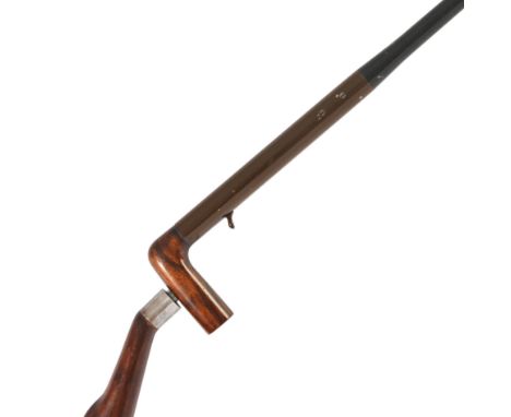 A .410 walking-stick gunPainted metal action, side-safety, removable skeletal stock, the barrel with brass ferrule plugWeight