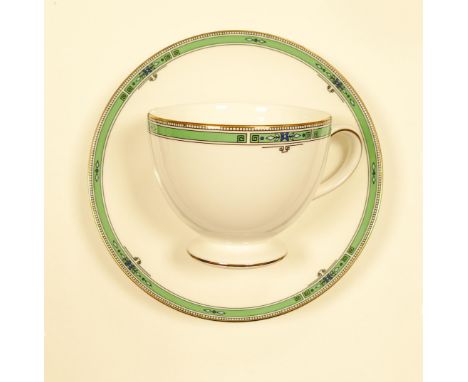 Wedgwood Jade pattern large tea set including trios, tea pot, sandwich platter, milk &amp; cream, mostly marked factory secon