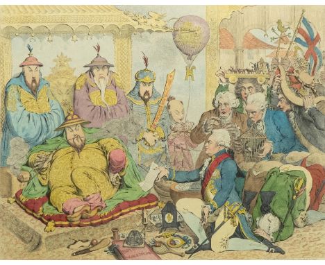 Reception of the diplomatique and his suite at court of Pekin.  James Gilray, dated 1792, but believed to be a mid 19th centu