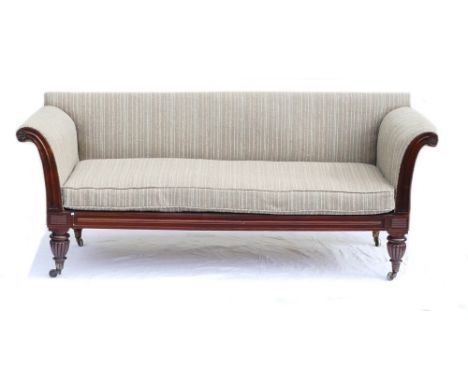 Early Victorian Rosewood re-upholstered 3 seat sofa, approx. length 205cm, depth 73cm &amp; height at tallest 84cm 