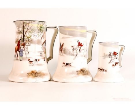 Royal Doulton Hunting Theme Series ware graduated set of three jugs, tallest 15.5cm (3) 