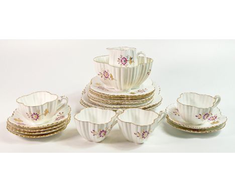 Wileman Foley part tea set, Alexandra shape, pattern 3715. Consisting of 4 cups, 6 saucers, 6 side plates, sugar bowl, milk j