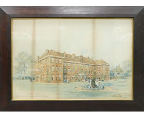 Watercolour painting of "Nurses Home at North Staffordshire Infirmary" by Joint Architects R Stephen Ayling and A.R.P. Piercy