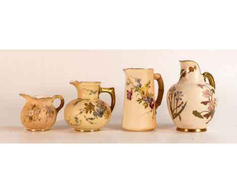 A collection of Royal Worcester Blush Ivory jugs with floral decoration, tallest 13.5cm (4) 