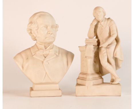 W.H. Goss Parian figure of a William Shakespeare, h. 18.5cm together with a bust of Granville. (2) 