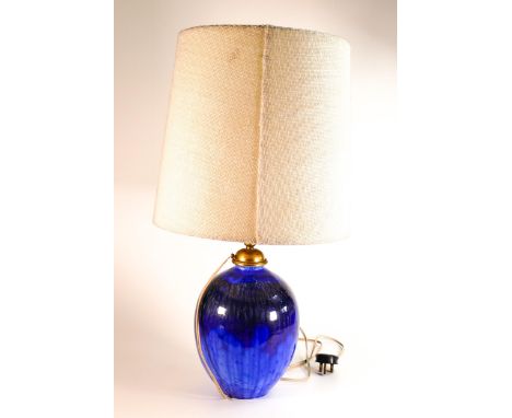 Copenhagen large mid century Cobalt blue lamp base &amp; original shade, height with shade 64cm 