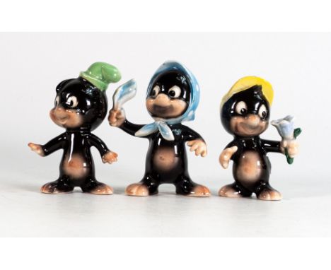 1950's Goebel comical mole figures Kau 12, 14 &amp; 16, height 7.5cm - chips to yellow hat (3) 