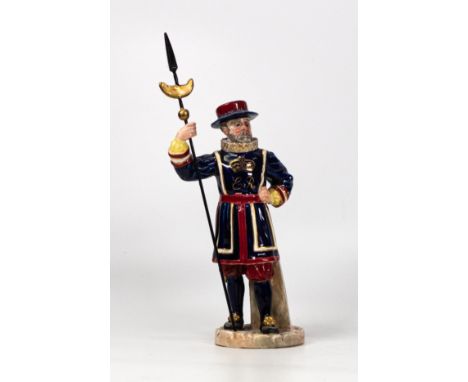 Royal Worcester porcelain model of a Beefeater in Victorian costume with halberd in his right hand,  printed mark and number 