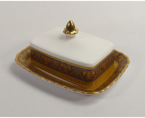 De Lamerie Fine Bone China deep red &amp; dark blue Samarkand pattern butter dish &amp; lid, specially made high end quality 