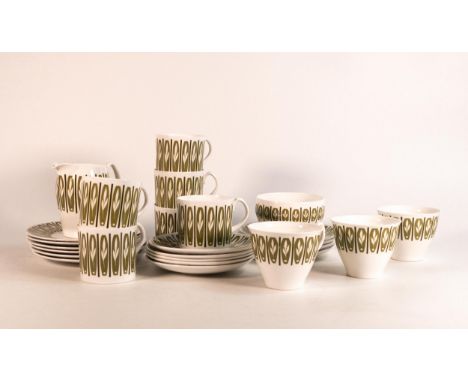 Shelley part tea and coffee set, Avon shape, pattern 14282. Apollo pattern consisting of 3 tea cups &amp; saucers, 6 side pla