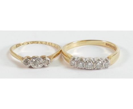 18ct gold set diamond five stone ring size L/M, together with  an 18ct gold set small diamond chips size H/I, gross weight 3.