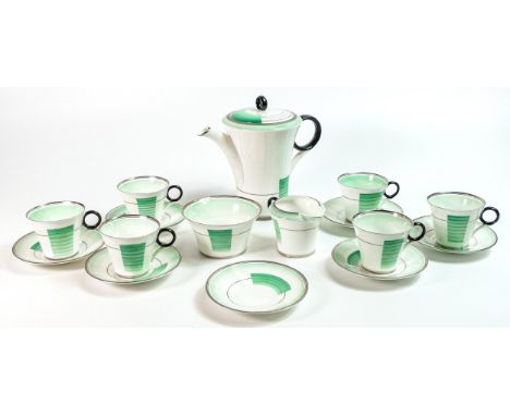 Shelley coffee set, regent shape, pattern 12209/v consisting of coffee pot, 6 coffee cups, 7 saucers, milk jug and sugar bowl