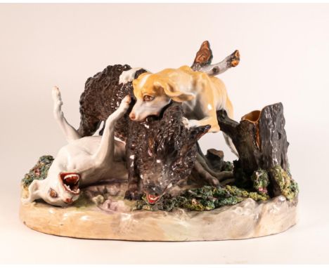 Very Large Meissen Style group of Hunting dogs and Boar, Late 19th century, a very large group figure depicting a struggle be