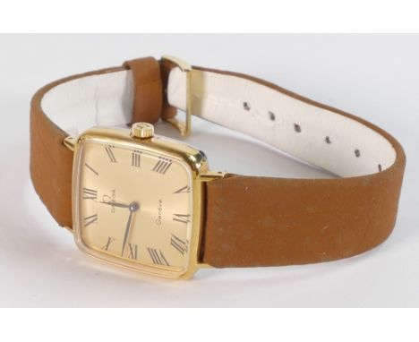 Omega Geneve square gents vintage watch 28mm wide inc. button.  Gold plated case, watch in lovely, hardly used condition, wit