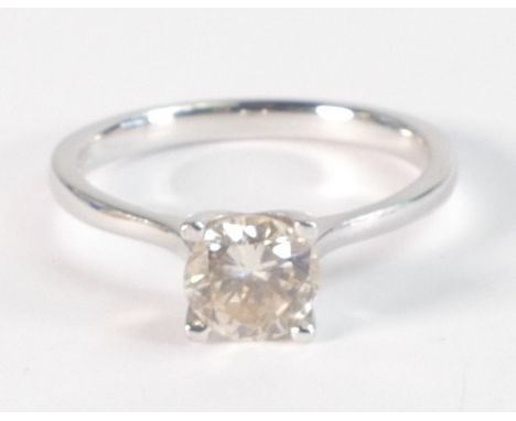18ct white gold diamond solitaire ring, the round brilliant cut diamond measuring 6.4mm x 6.4mm x 3.8mm, approx. 1.10cts, rin