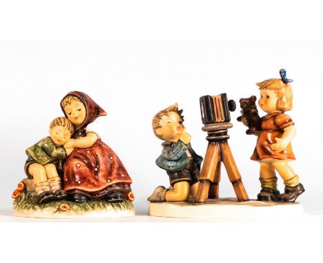 Goebel M J Hummel figures Forty Winks 2332 (limited edition) &amp; In Celebration (collectors club piece) tallest 13cm, boxed