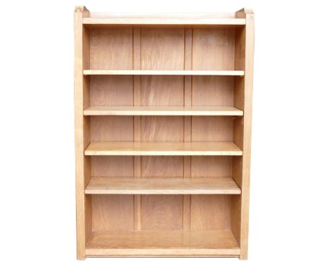 Robert 'Mouseman' Thompson (Kilburn), an English Oak 4ft open bookcase, solid ends and panelled back, with raised upstand, fo