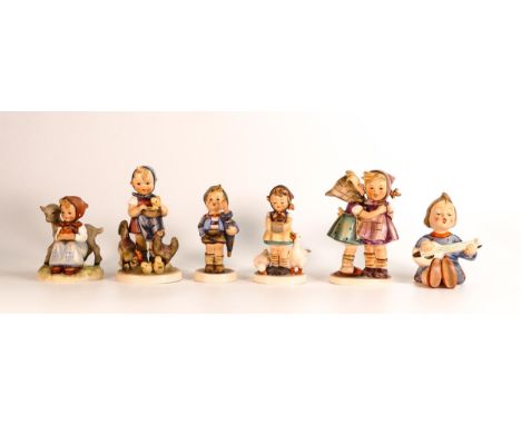 A collection of Goebel Hummel figures including 196/0 'Telling her a Secret', Feeding Time 199, Home from Market 198, Feeding