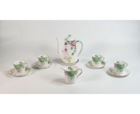 Shelley Vincent shape part coffee set consisting of coffee pot, 1 cups, 5 saucers and cream jug. Pattern number 0171 (11 piec