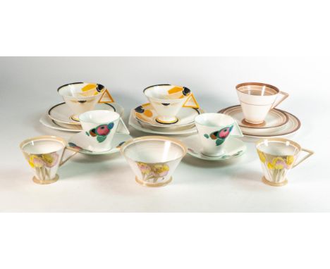 Shelley Art Deco china to include 2 x Vogue trios pattern 11742, 1 Eve trio pattern 12021, 2 x Vogue coffee cups &amp; saucer