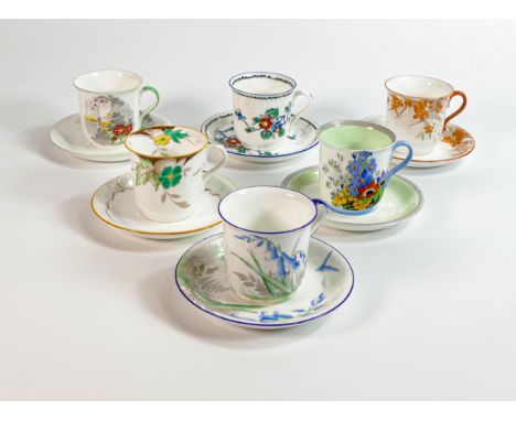 Six Shelley Vincent shape coffee cans &amp; saucers to include pattern numbers 11767, 11964, 12218, 2168, 12539, 11652 (12 pi