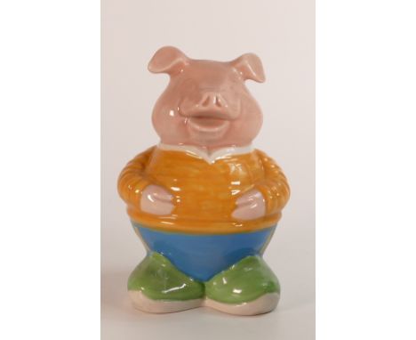 Wade NatWest prototype pig dressed in yellow jumper, blue joggers and green shoes. This is a sample which was never put into 