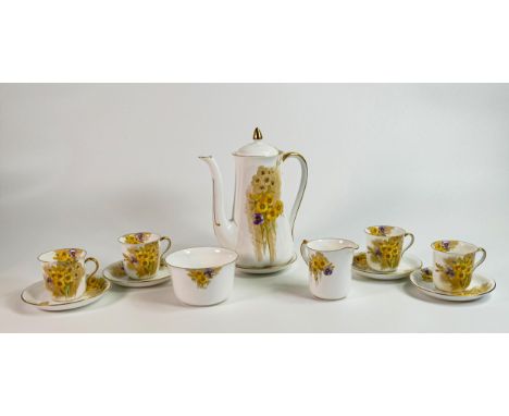 Shelley Vincent shape part coffee set consisting of coffee pot, 4 cups, 5 saucers, sugar bowl and cream jug. Pattern number 1