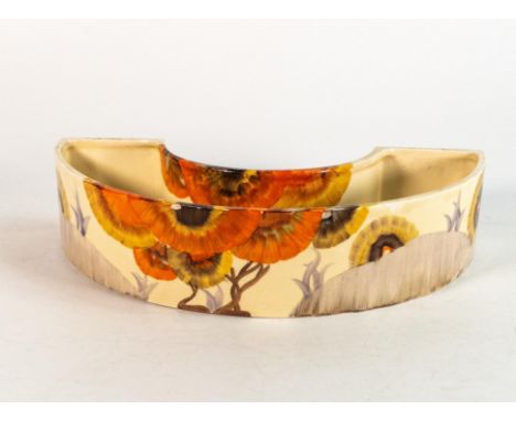 Clarice Cliff Trough Dish in 'Rhodanthe' pattern, shape no.659 hand painted in brown and orange shades depicting stylised tre