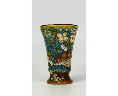 Moorcroft enamel in the Song Thrush design. Limited edition 7/35. Height 8cm. Boxed 