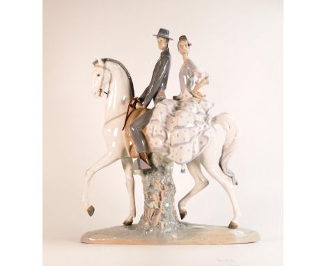 Large Lladro Spanish couple on Andalusian horse 4647. Height 43cm 1 side of reins loose 