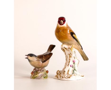 Royal Worcester Wild Bird figures including Sparrow &amp; Goldfinch on stump, tallest 15cm (2) 