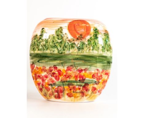 Anita Harris Homage to Monet watercolour style impressonistic purse vase. Gold signed to base. Height 20cm, width 20cm 