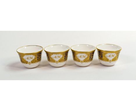 De Lamerie Fine Bone China heavily gilded tea bowls, specially made high end quality item, Made in England, height 4cm (4) in