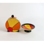 Lorna Bailey large Sunburst pattern lidded pot & small comport, Old Ellgreave backstamp, height of