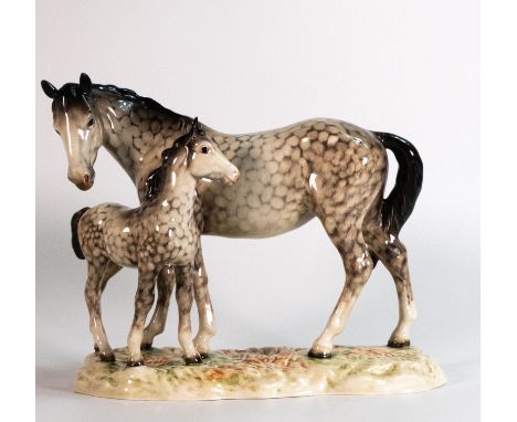 Rare Beswick mare &amp; foal on base 953, in Rocking Horse grey colours, believed to be only one known in existence, h.18cm. 