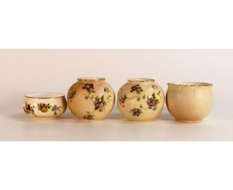 A collection of Royal Worcester Blush Ivory vases with floral decoration, tallest 7cm (4) 