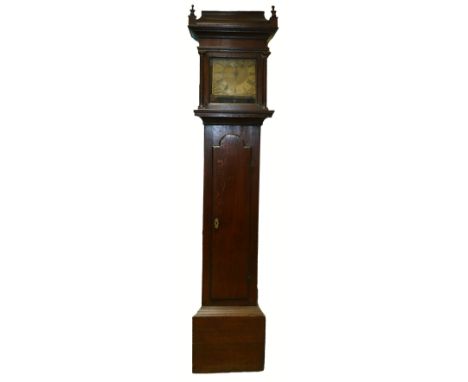 18th century Oak longcase clock, square brass dial by Thos Wright of Wellington, h.212cm. 