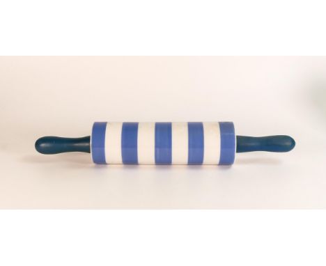 English Made Cornish style blue &amp; white (presumed  T &amp; G Green) rolling pin, length 45cm 