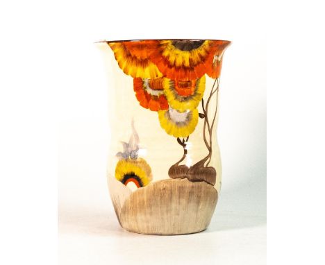 Clarice Cliff, vase in the 'Rhodanthe' pattern, Shape no.631 hand painted in brown and orange shades depicting stylised tree 