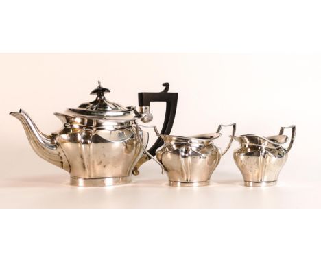 Silver tea service by A &amp; J Zimmerman, hallmarks for Birmingham 1909 tea pot, cream jug &amp; sugar bowl 1910, height of 