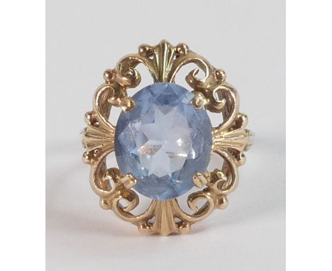 9ct gold hallmarked blue topaz (or similar) set ring, size L, weight 4.67g. 