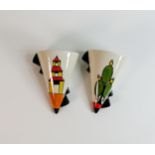 Lorna Bailey Pagoda Garden & Marsh Land Cottage pattern wall pockets, height 16cm (2)